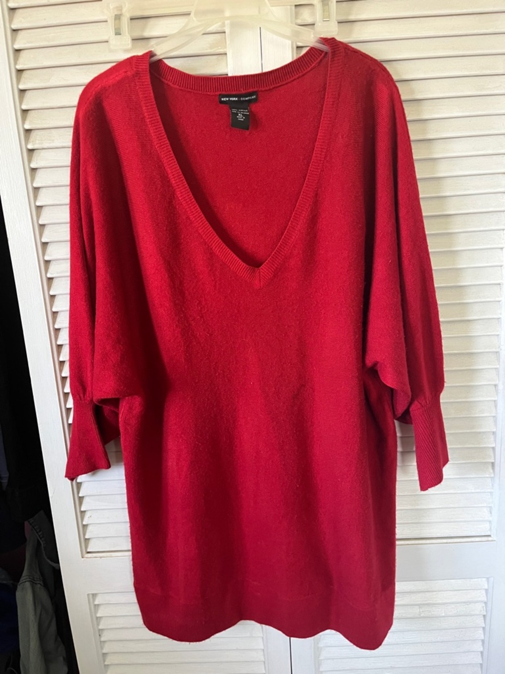 New York & Company Crimson V-Neck Sweater (can be a dress)